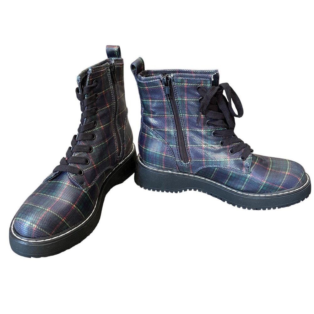 Madden girl Plaid Textured Combat Boots Side Zip Platform Lug Sole Multi Color - Picture 5 of 11